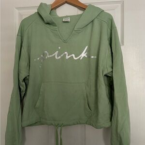 PINK Cropped Hoodie Sz L